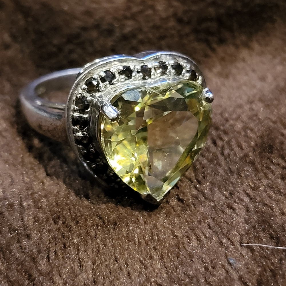 Signed Designer Citrine Heart Ring Sterling Silver Size 7